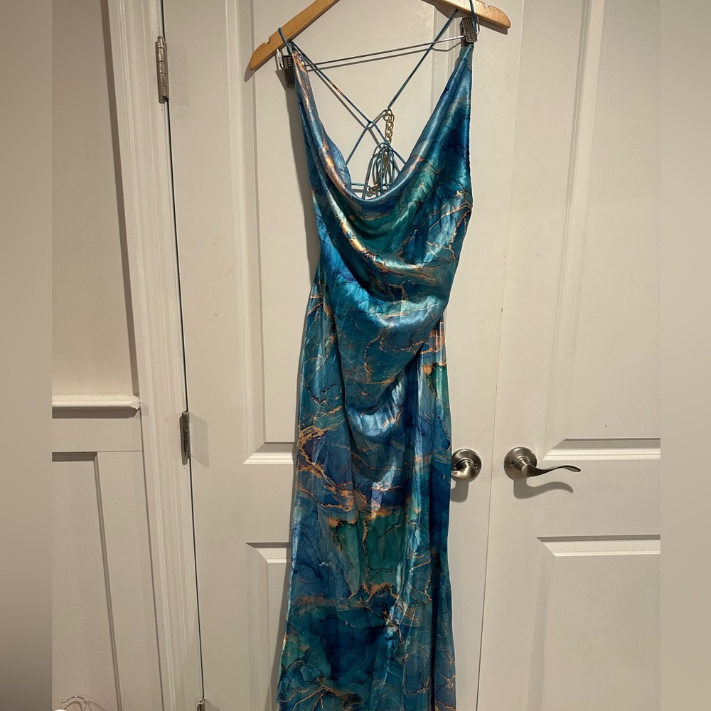 Fashion Nova Blue Satin Maxi